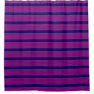 Fuchsia and navy blue five stripes pattern shower curtain