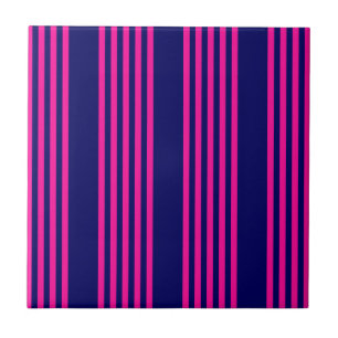 Fuchsia and navy blue five stripes pattern tile