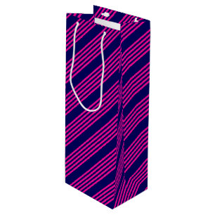 Fuchsia and navy blue five stripes pattern wine gift bag