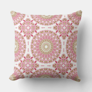Fuchsia and Olive Mandala Pattern Cushion