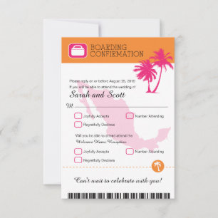 Fuchsia and Orange Palm Tree Mexico RSVP Card