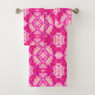 Fuchsia and Pastel Pink Tie Dye Pattern Bath Towel Set