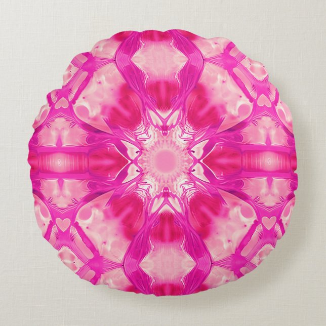 Fuchsia and Pastel Pink Tie Dye Pattern Round Cushion (Front)