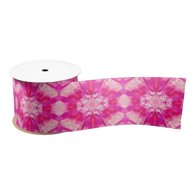 Fuchsia and Pastel Pink Tie Dye Pattern Satin Ribbon (Spool)