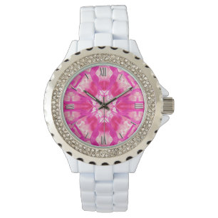 Fuchsia and Pastel Pink Tie Dye Pattern Watch