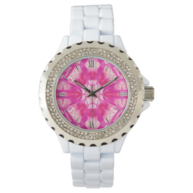 Fuchsia and Pastel Pink Tie Dye Pattern  Watch (Front)