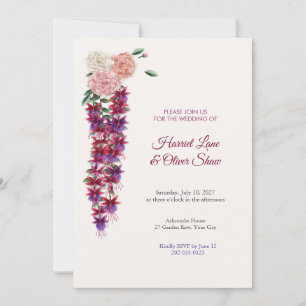 Fuchsia and Peony Cascade Garden Wedding Invite