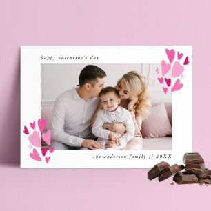 Fuchsia and Pink Hearts Photo Valentine's Day Holiday Card