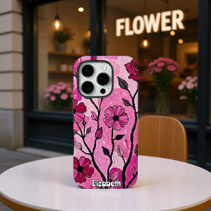 Fuchsia and Pink Rose Painting iPhone 16 Pro Case