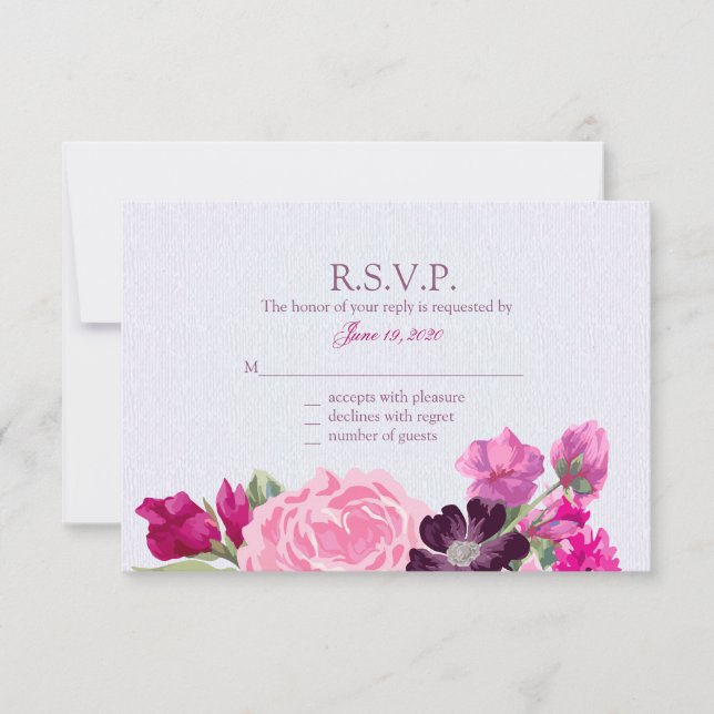 Fuchsia and Plum Floral, Response Cards (Front)