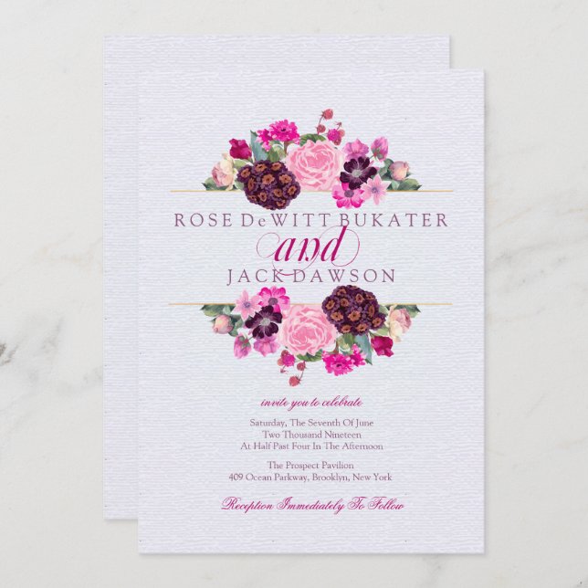 Fuchsia and Plum Floral Wedding Invitations (Front/Back)