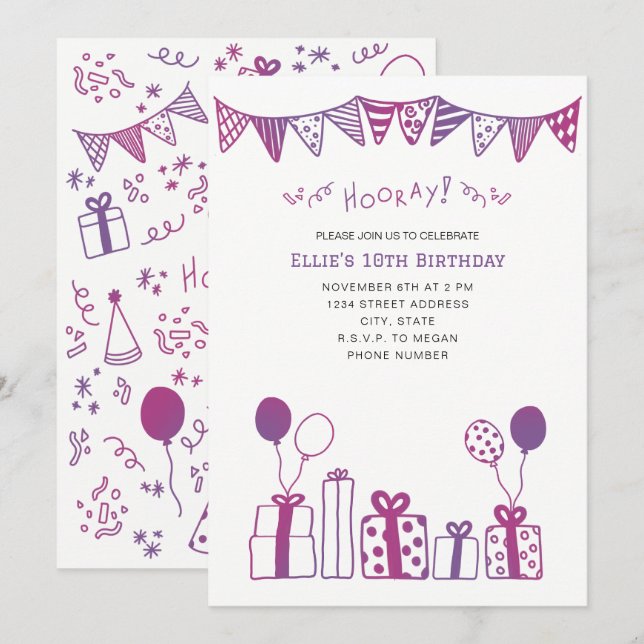 Fuchsia And Purple Celebration Invitation (Front/Back)