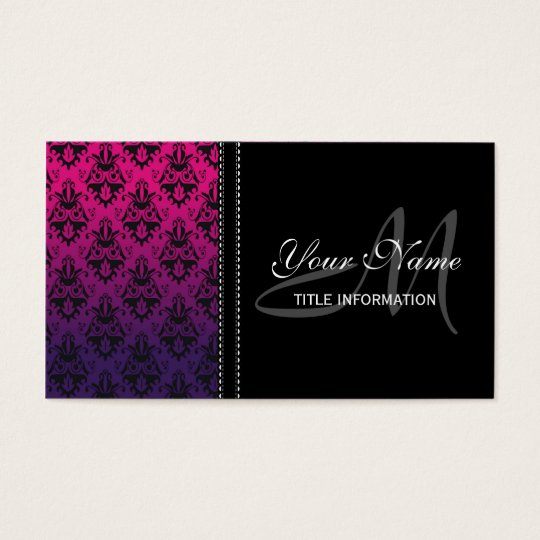 Fuchsia and Purple Damask Pattern Business Card
