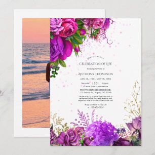 Fuchsia and Purple Floral Celebration of Life Invi Invitation