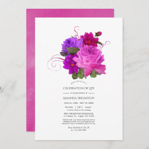 Fuchsia and Purple Shabby Celebration of Life Invitation