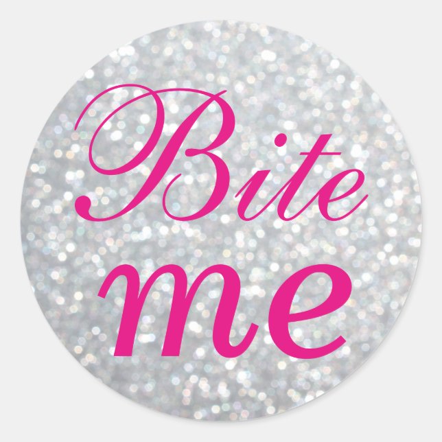 Fuchsia and Silver Bite Me Sticker (Front)