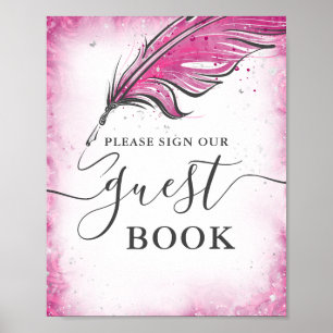 Fuchsia and Silver Guest Book Tabletop Sign