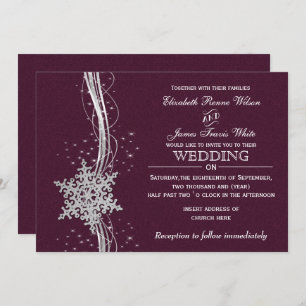 fuchsia and silver winter wedding invitations