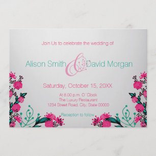 Fuchsia and Turquoise Wedding invitation