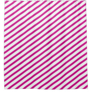 Fuchsia and White Diagonal Stripes Modern Shower Curtain