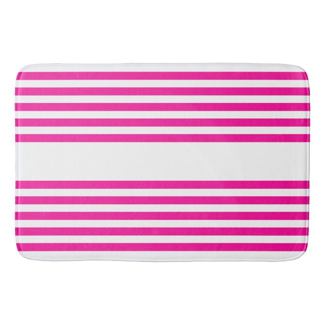 Fuchsia and white five stripes pattern bath mat (Front)