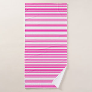 Fuchsia and white five stripes pattern bath towel