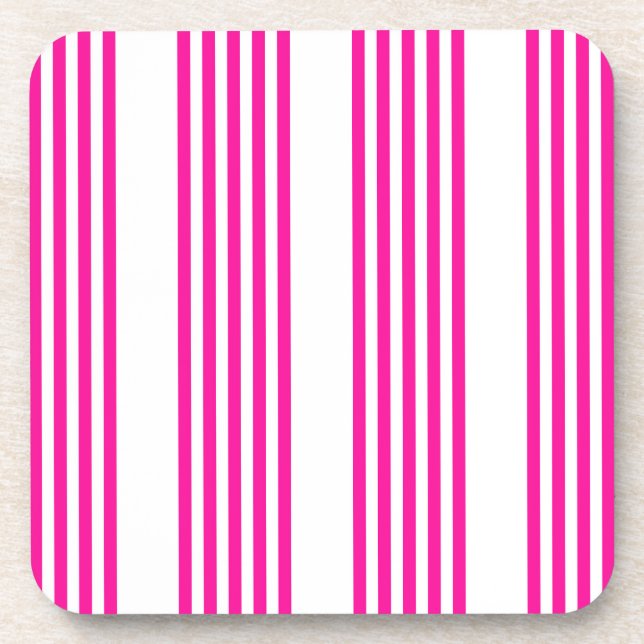 Fuchsia and white five stripes pattern coaster (Front)