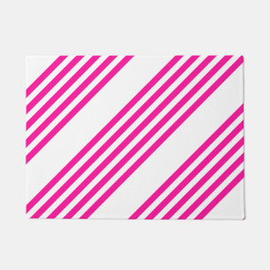 Fuchsia and white five stripes pattern doormat