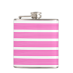 Fuchsia and white five stripes pattern hip flask