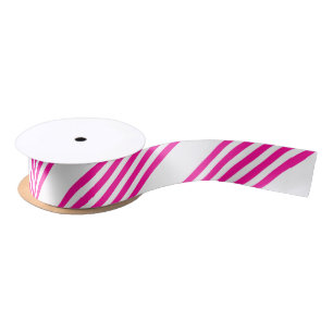 Fuchsia and white five stripes pattern satin ribbon