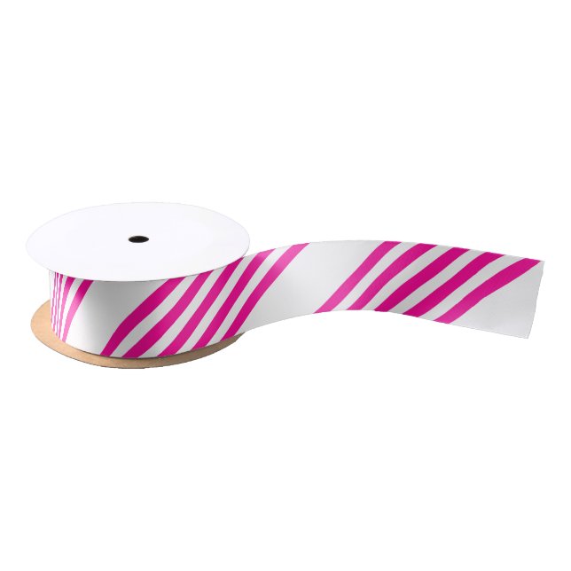 Fuchsia and white five stripes pattern satin ribbon (Spool)