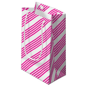 Fuchsia and white five stripes pattern small gift bag