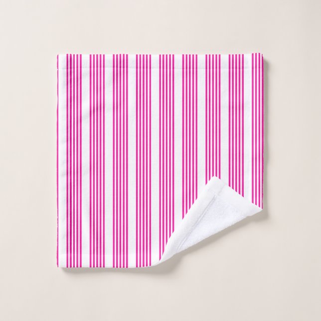 Fuchsia and white five stripes pattern wash cloth (Wash Cloth)