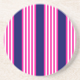 Fuchsia and white five stripes pattern with blue coaster