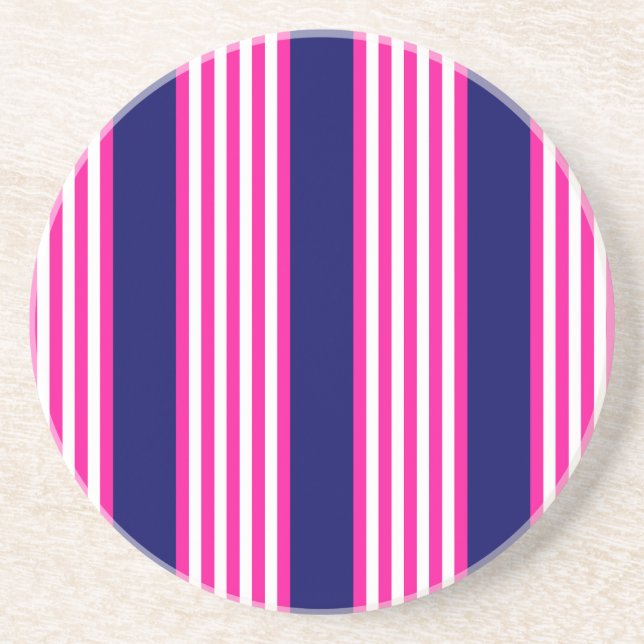 Fuchsia and white five stripes pattern with blue coaster (Front)