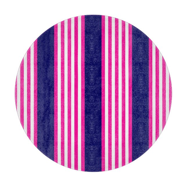 Fuchsia and white five stripes pattern with blue cutting board (Front)