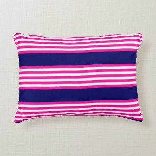 Fuchsia and white five stripes pattern with blue decorative cushion