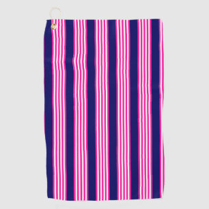 Fuchsia and white five stripes pattern with blue golf towel
