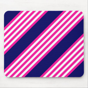 Fuchsia and white five stripes pattern with blue mouse mat