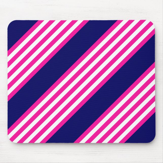 Fuchsia and white five stripes pattern with blue mouse mat (Front)