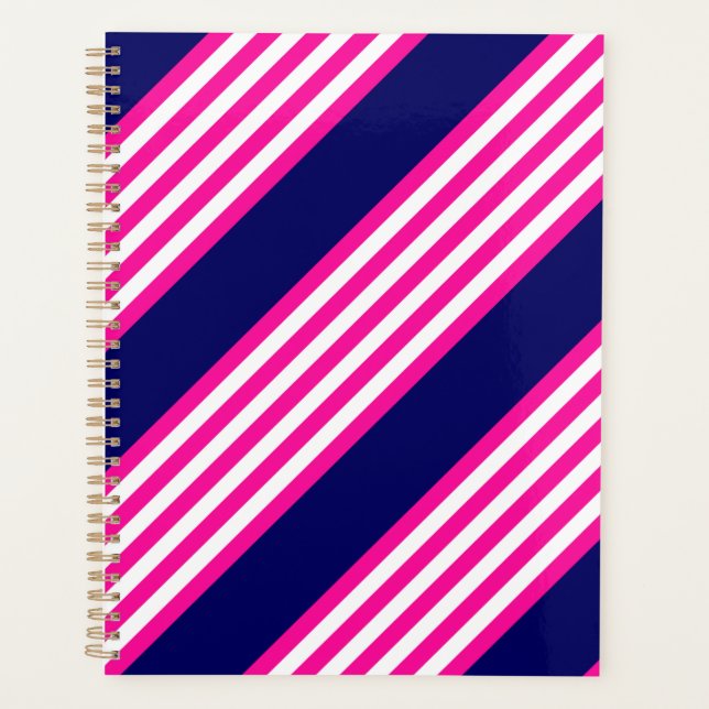 Fuchsia and white five stripes pattern with blue planner (Front)
