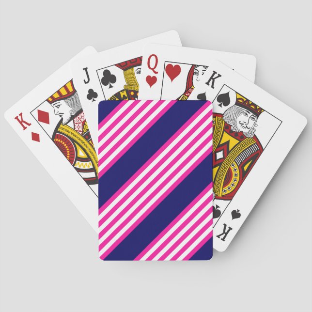 Fuchsia and white five stripes pattern with blue playing cards (Back)