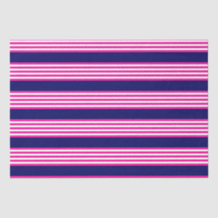 Fuchsia and white five stripes pattern with blue tissue paper