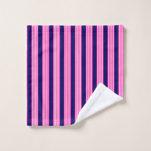 Fuchsia and white five stripes pattern with blue wash cloth