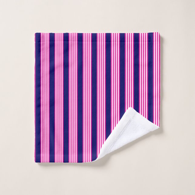 Fuchsia and white five stripes pattern with blue wash cloth (Wash Cloth)