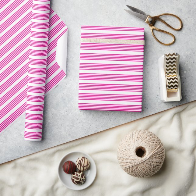 Fuchsia and white five stripes pattern wrapping paper (Crafts)