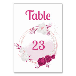 fuchsia and white flowers botanical wreath table number