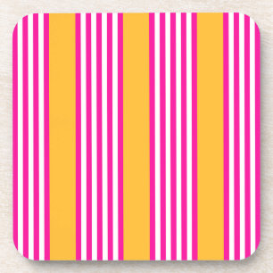 Fuchsia and yellow five stripes pattern coaster