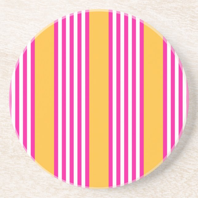 Fuchsia and yellow five stripes pattern coaster (Front)