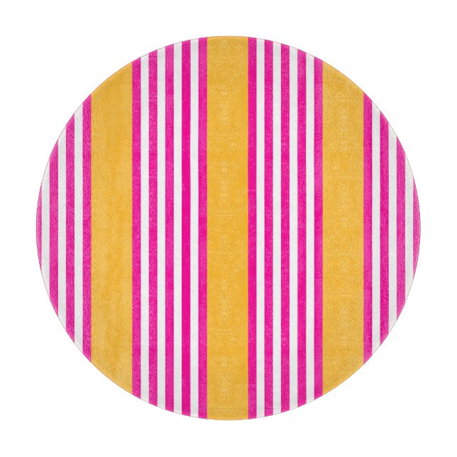 Fuchsia and yellow five stripes pattern cutting board (Front)